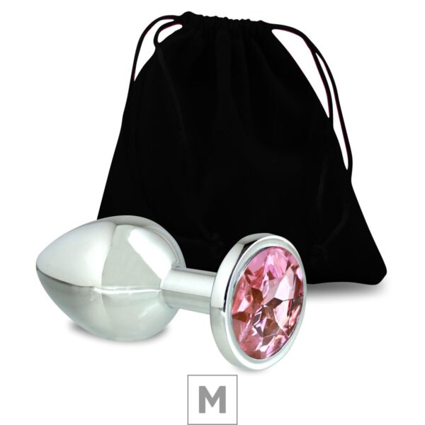 Plug de Metal M Cromado Com Strass 7cm SI – Pedra Rosa - 693275