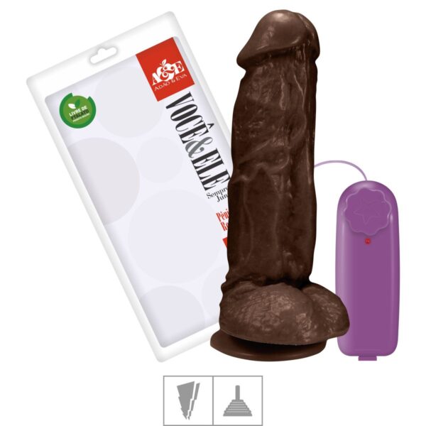 Prótese 17x17cm Com Vibro Ventosa e Escroto – Marrom - 570717