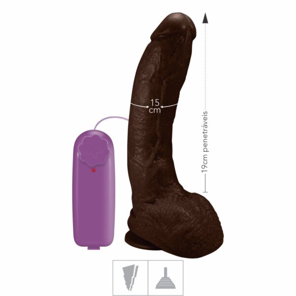 Prótese 19x15cm Com Vibro Ventosa e Escroto – Marrom - 404639