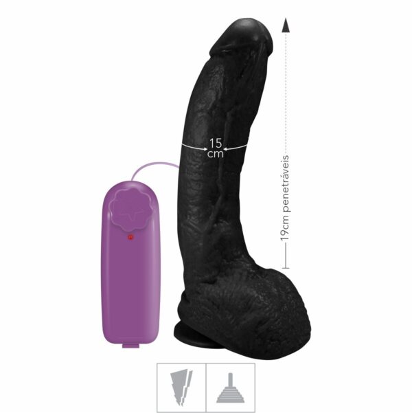 Prótese 19x15cm Com Vibro Ventosa e Escroto – Preto - 738090