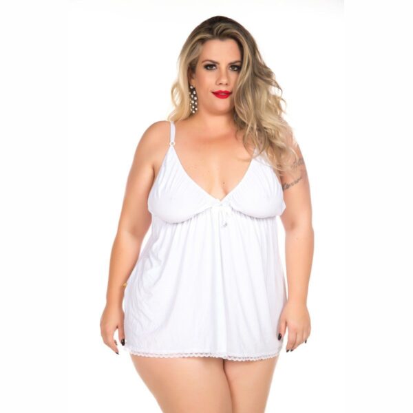 Camisola Dantele Fechada Plus Size – Branco - 648512