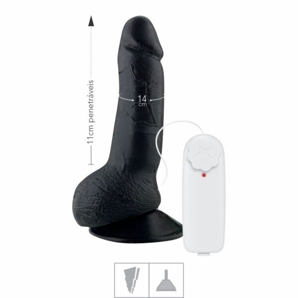 Prótese 11x14cm Com Vibro Ventosa e Escroto – Preta - 226755