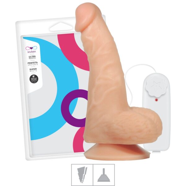 Prótese 14x14cm Com Vibro Escroto e Ventosa – Bege - 939395