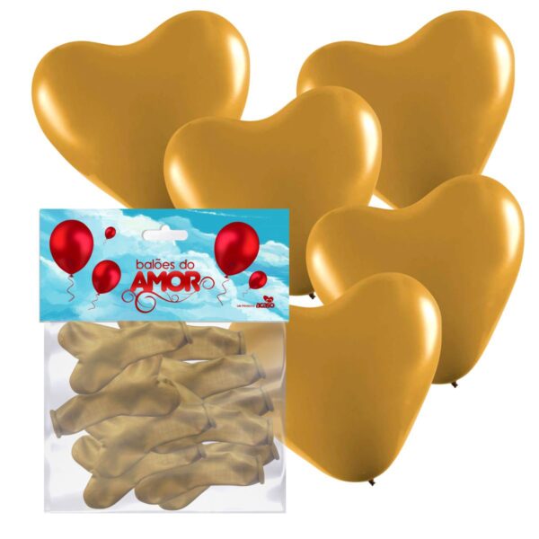Balões do Amor Formato Coração 10un – Dourado - 845522