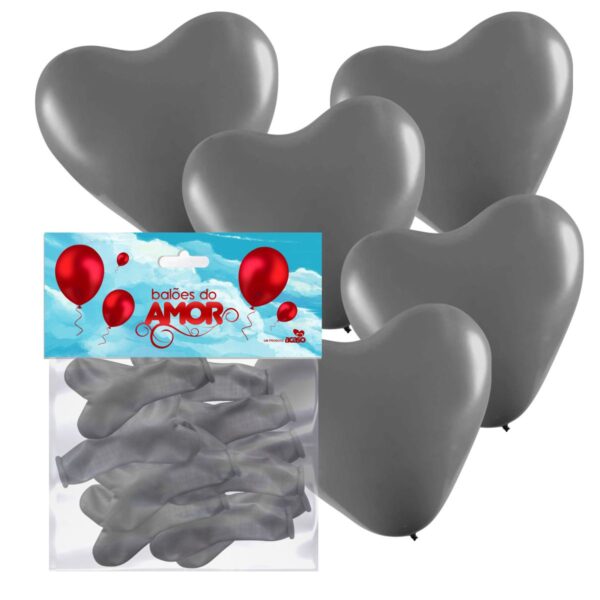 Balões do Amor Formato Coração 10un – Cromado - 858114