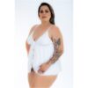 Camisola Dantele Aberta Plus Size – Branco - 326363 - Image 2