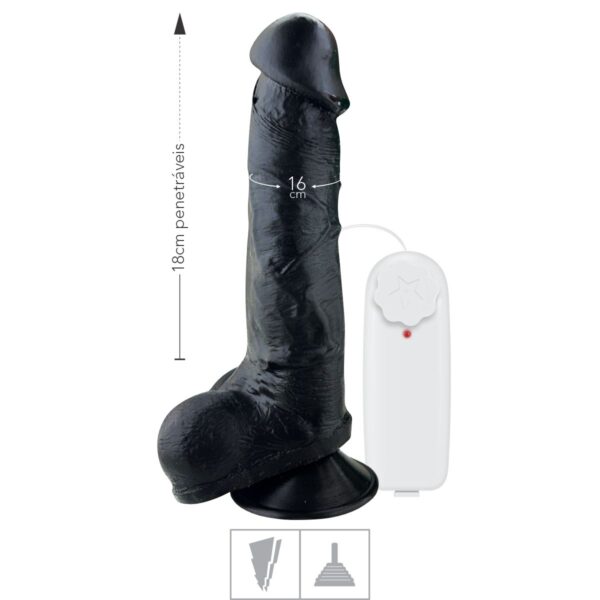 Prótese 18x16cm Com Vibro Ventosa e Escroto – Preta - 846851