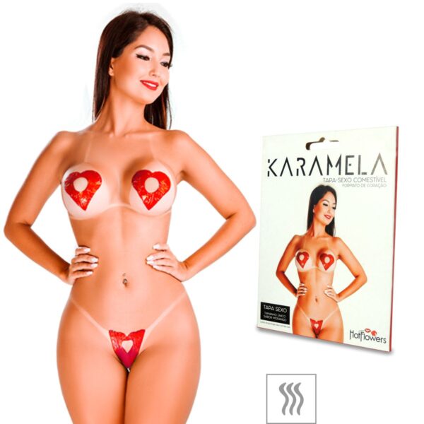 Tapa-Sexo Comestível Karamela Formato Coração – Morango - 357964